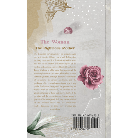 Book cover and back cover of 'The Woman The Righteous Mother' with floral designs and text.